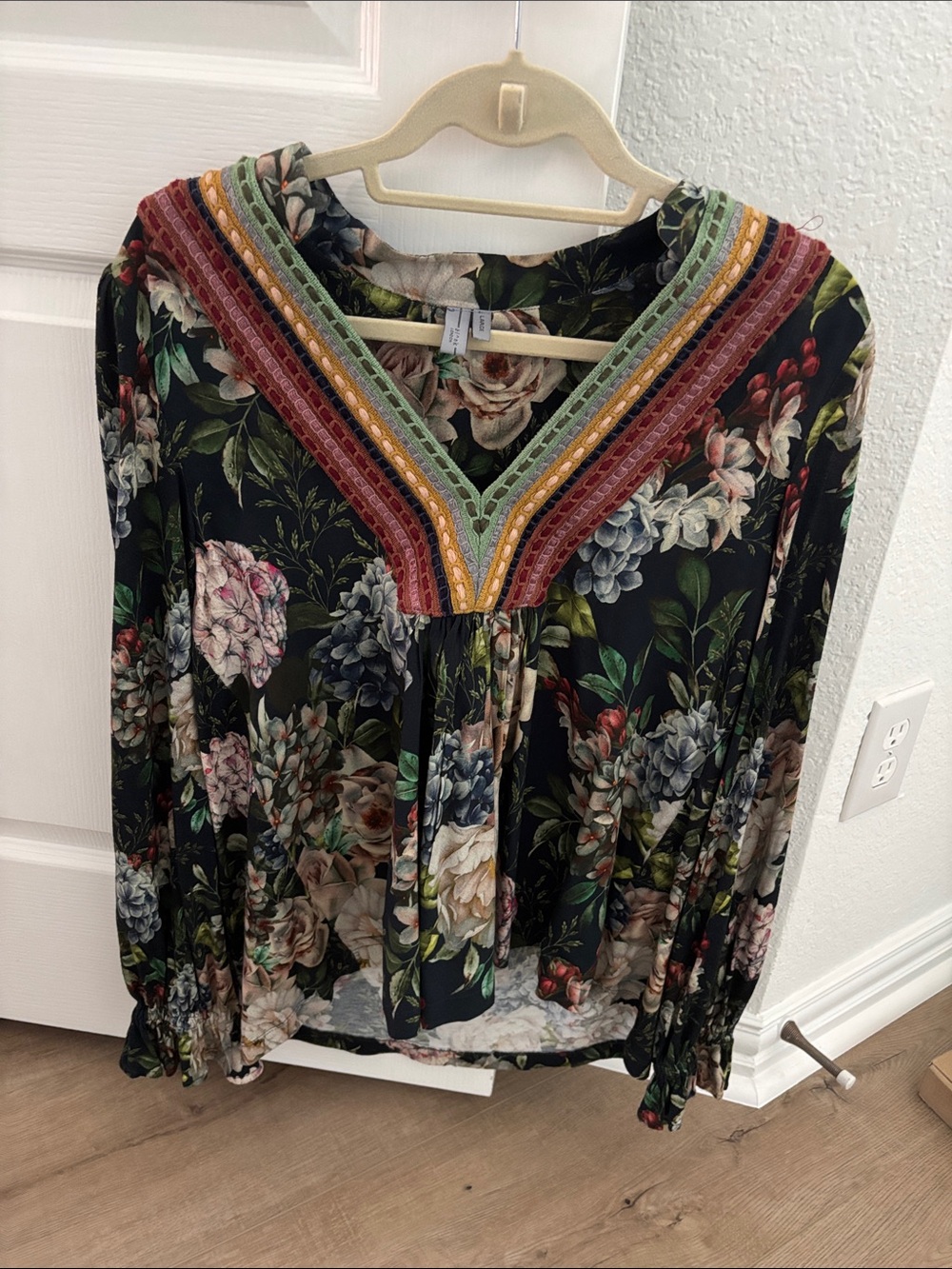 Anthropologie Floral Blouse in Cream, Green, Pink